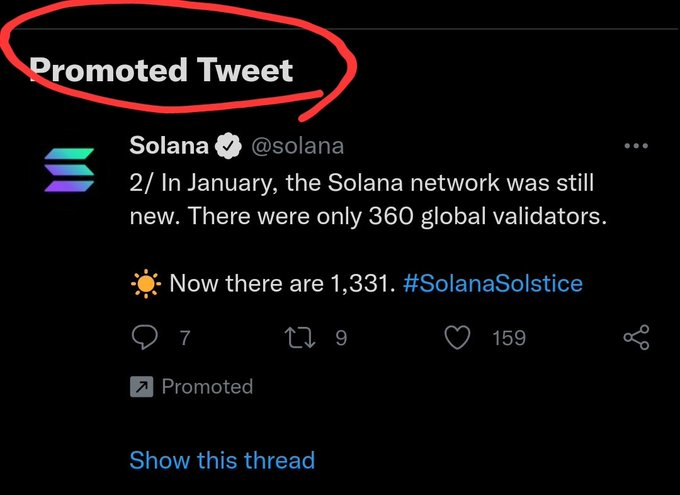 Solana promotes post on Twitter