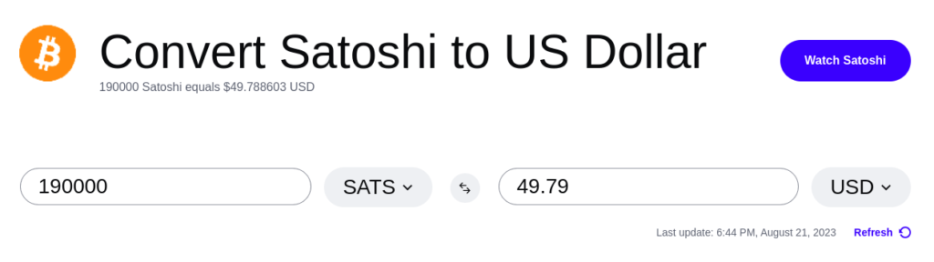 Convert Satoshi to US Dollar (Calculator)