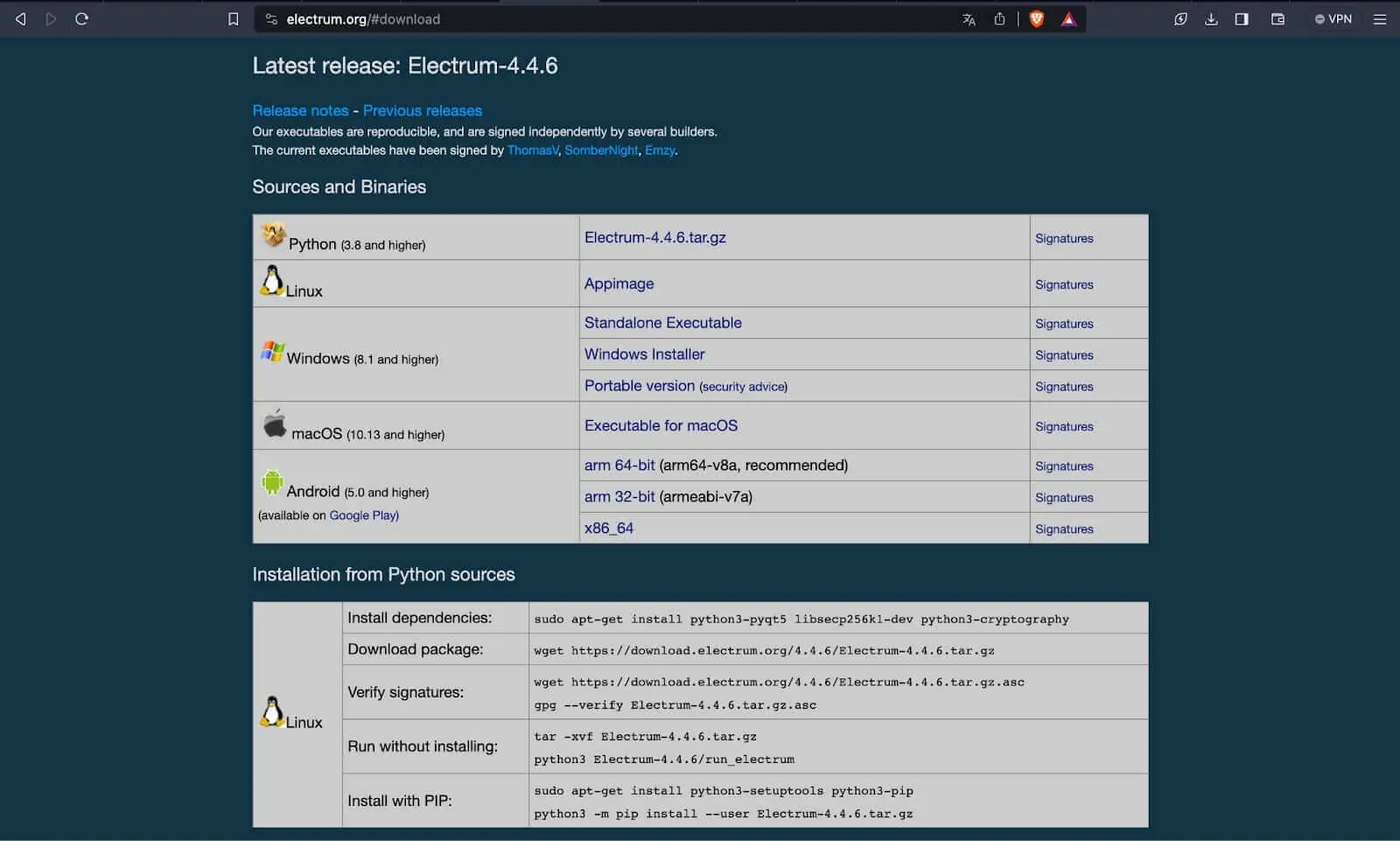 Electrum's page download