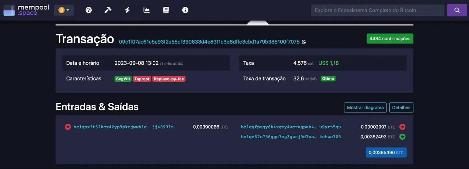 An image of mempool.space in Portuguese