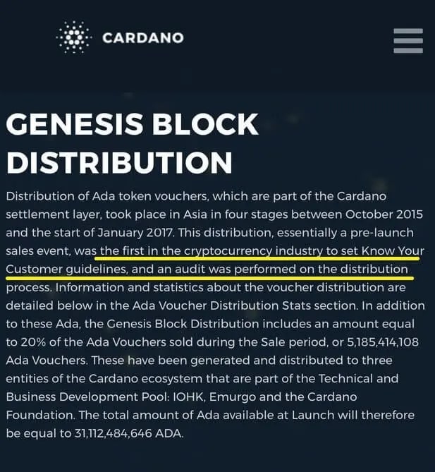 Cardano's Genesis Block Distribution