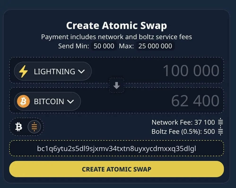 Fees charged by the network and by Boltz