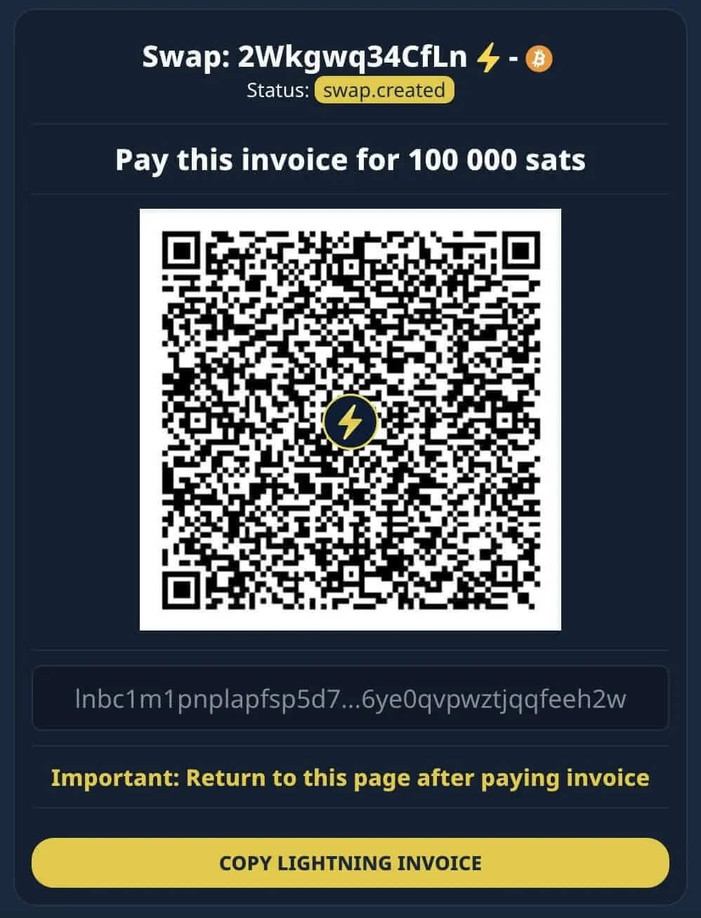 Invoice for the exchange from Lightning to On-Chain