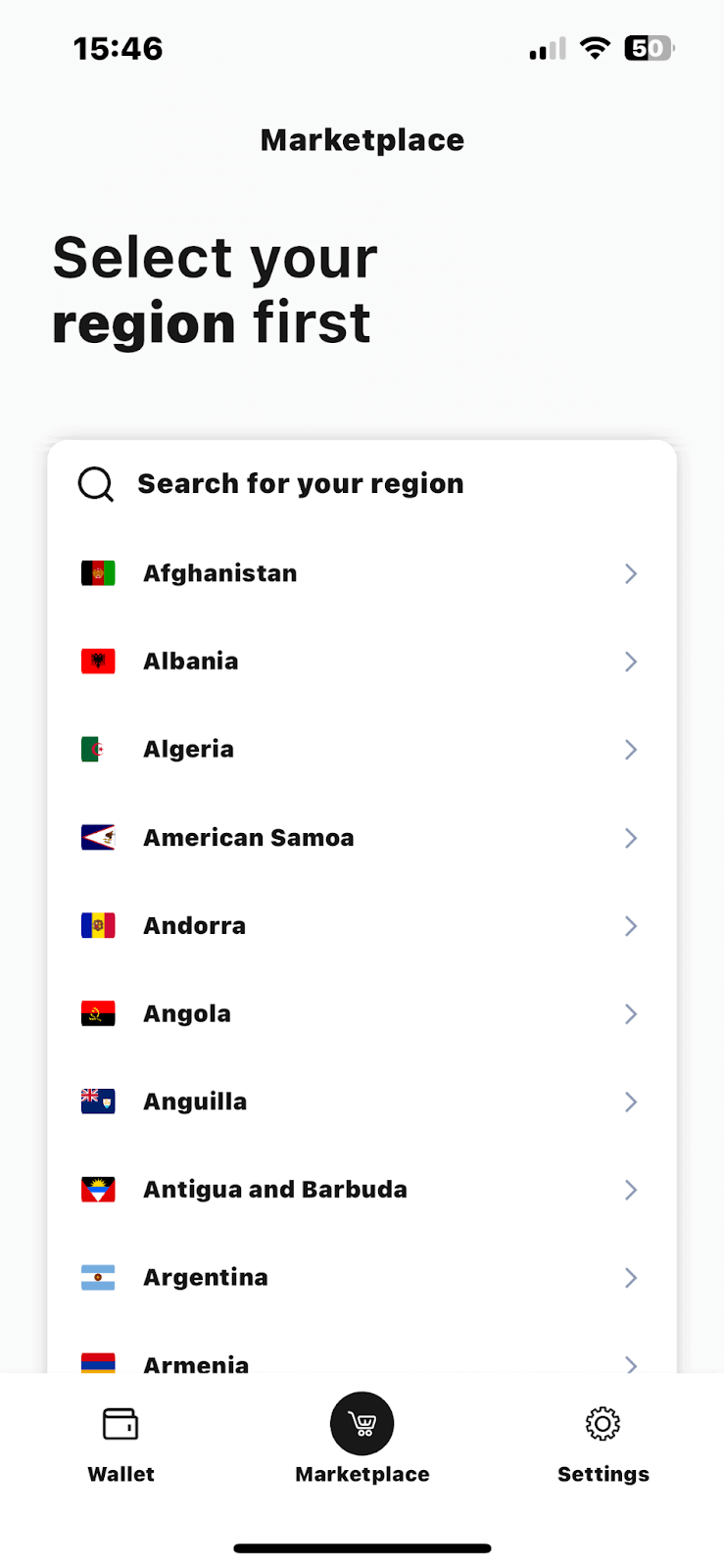 Regions to choose (Marketplace Aqua)