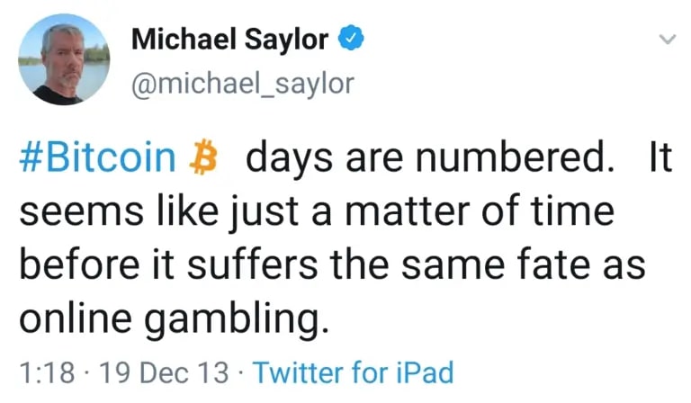 Michael Saylor's post on X criticizing Bitcoin