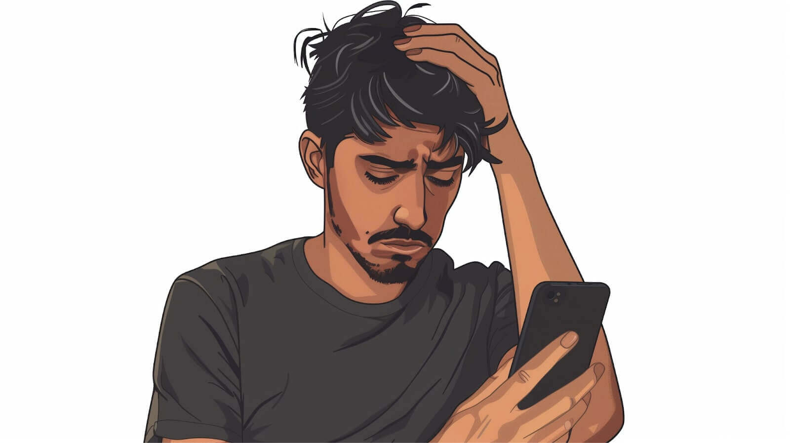 A stressed person using his phone