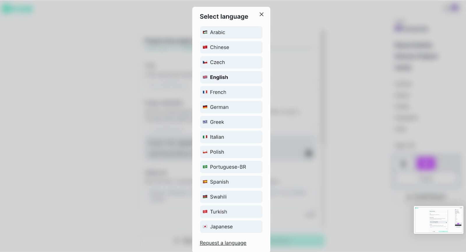 Select your preferred language on Geyser