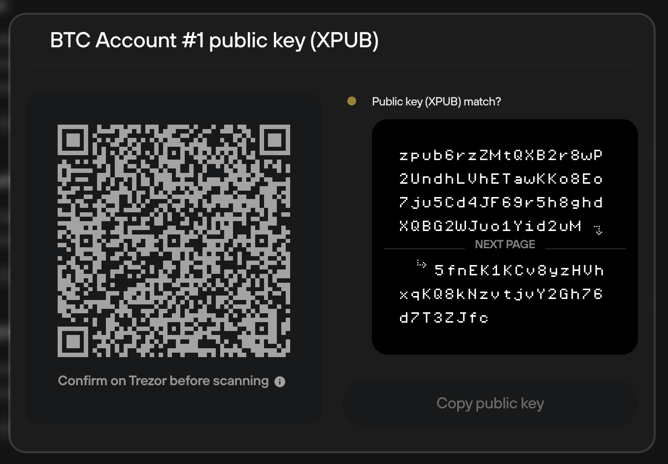 xPub generated in QR Code and text format.