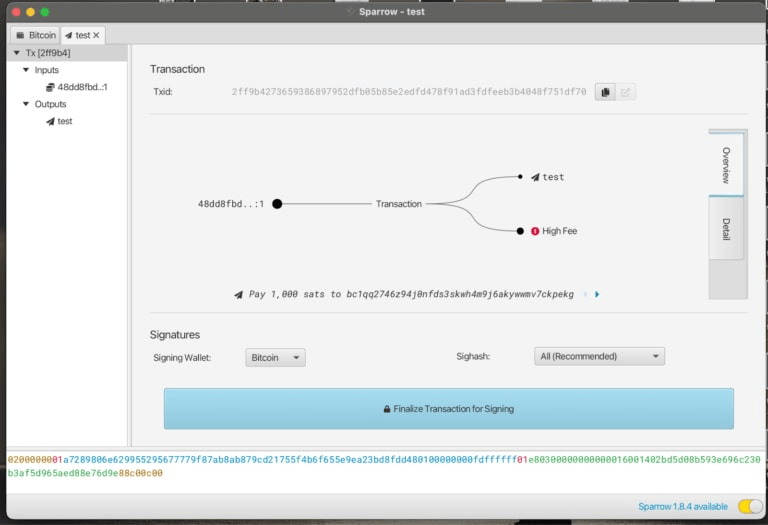 Creating transaction in Sparrow