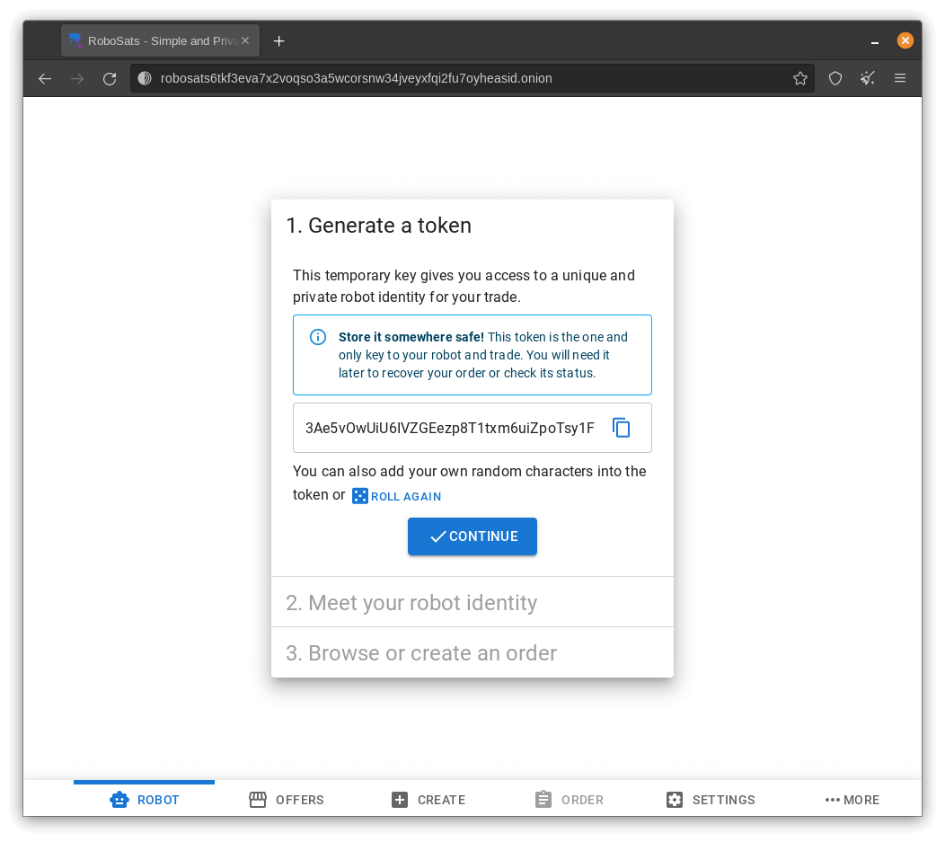 Generating a token on Robosats