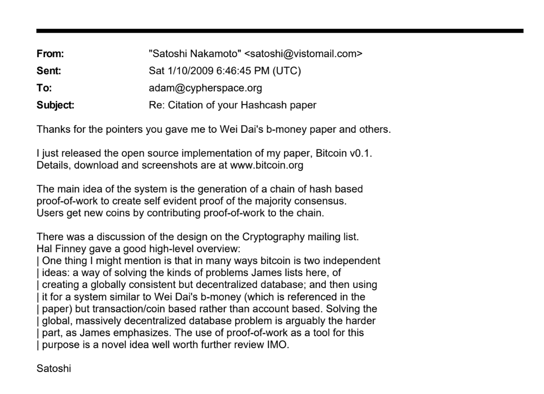 Last Satoshi's email to Adam Back, thanking him and his help