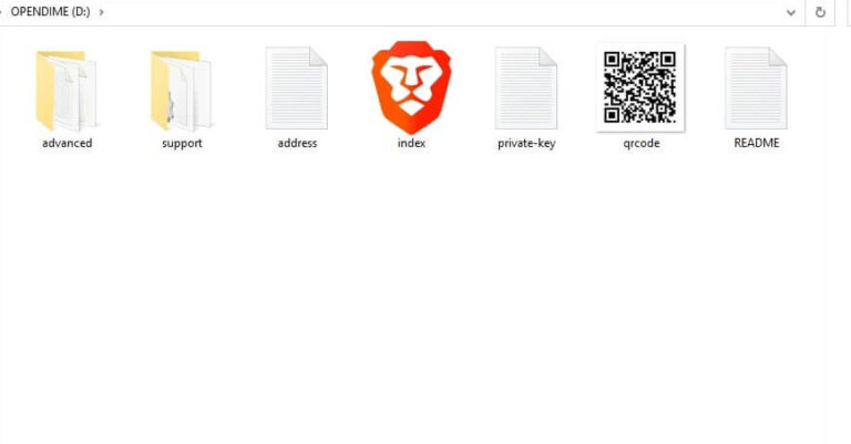 Opendime's folder with address.txt and private-key.txt