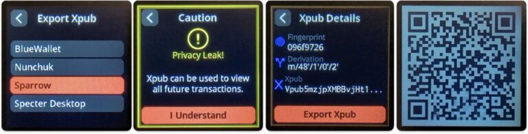 Last steps to export xPub on SeedSigner