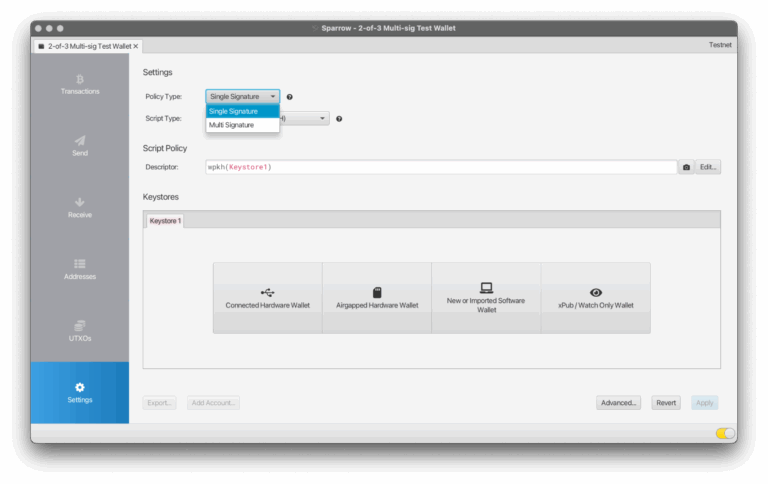 Creating a multi signature wallet on Sparrow