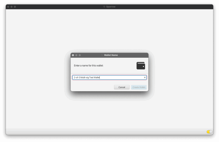 Naming a new wallet on Sparrow