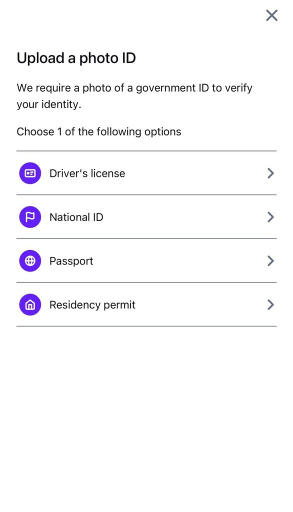 Upload a photo ID (Government ID)