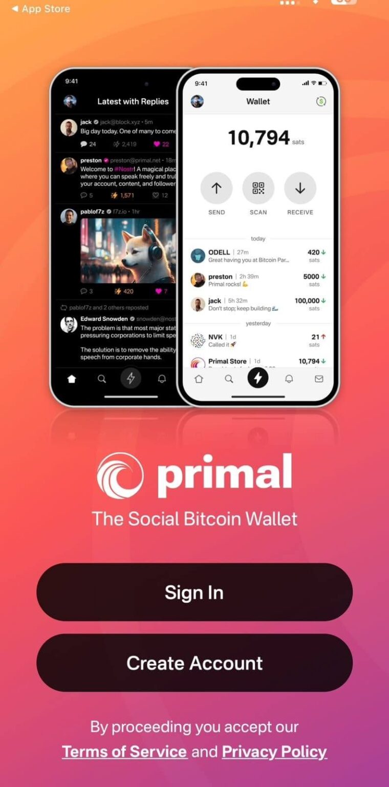 Primal Social Bitcoin Wallet app