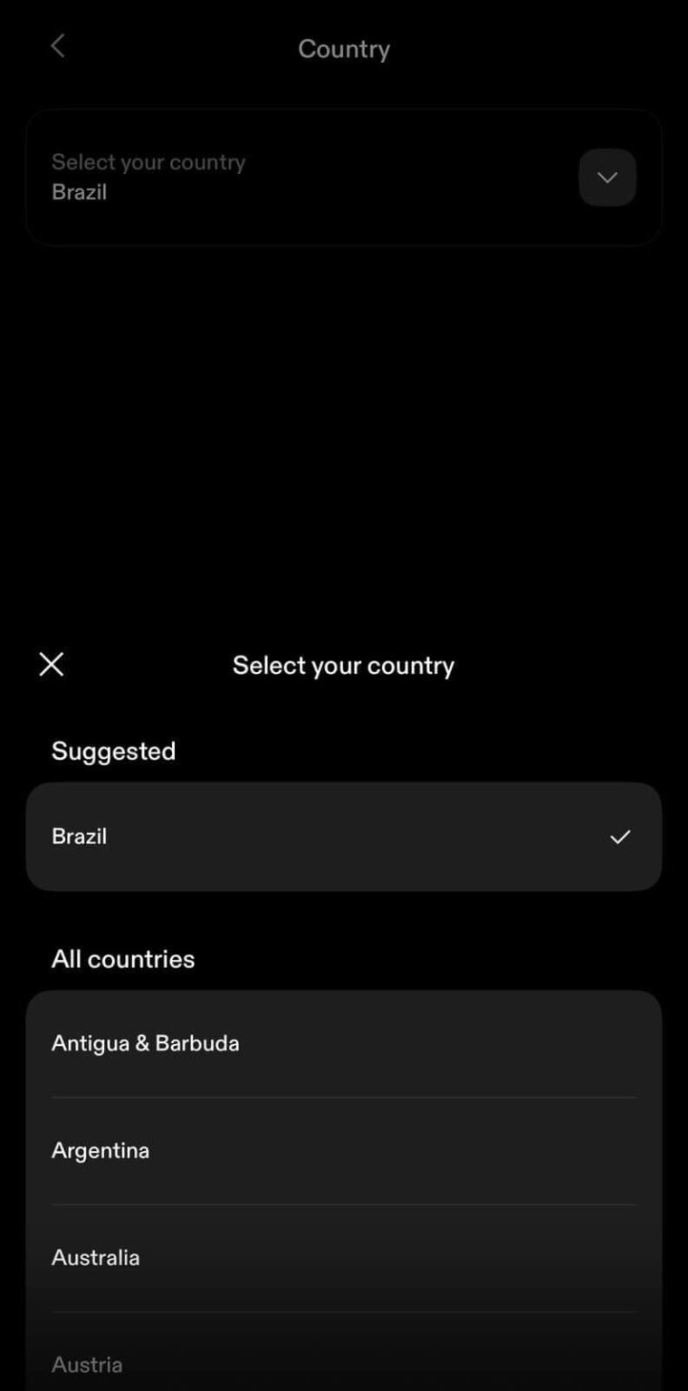 Select your country on Strike