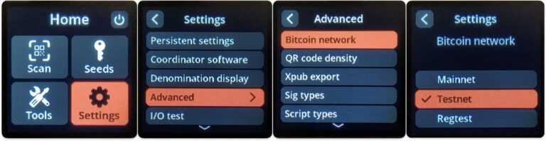 Selecting Testnet on SeedSigner