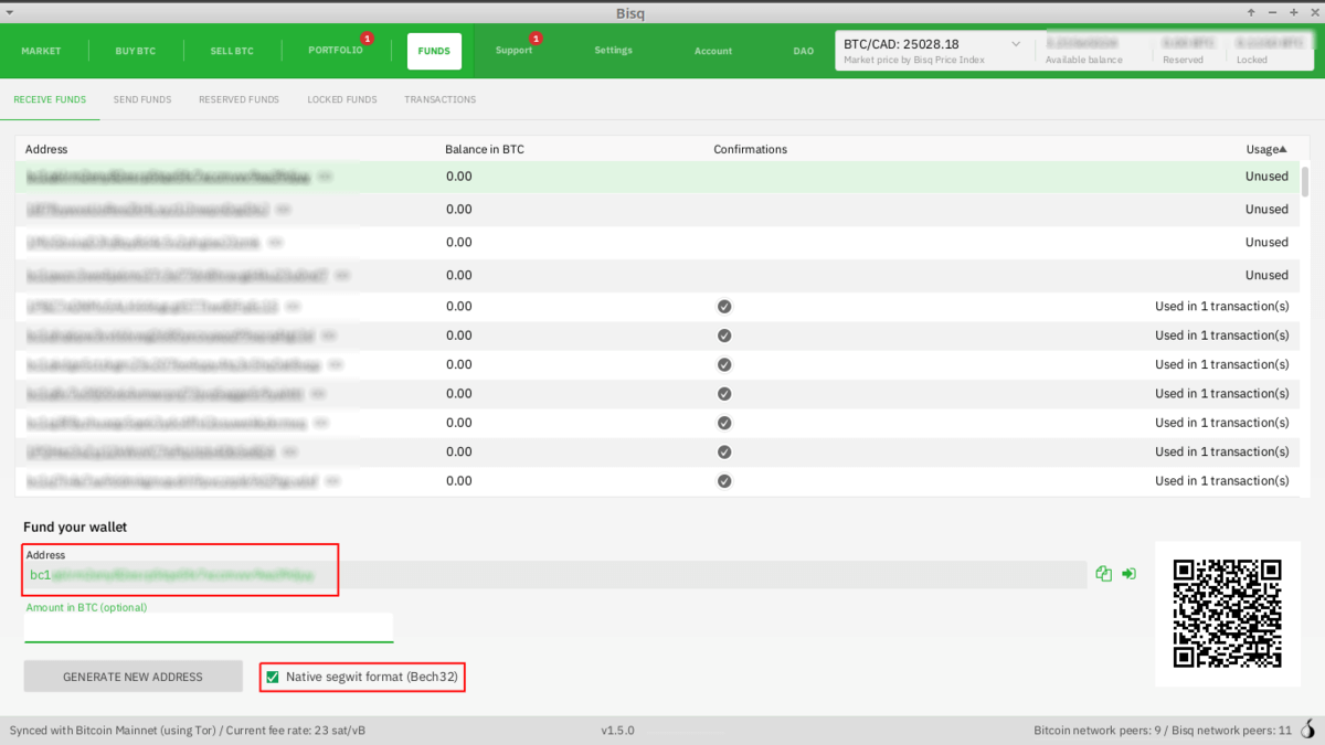 Sending BTC to a Bisq wallet