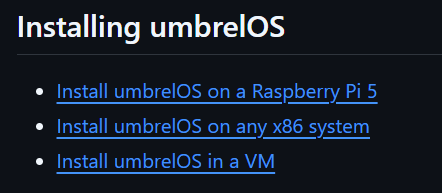 Installing umbrelOS