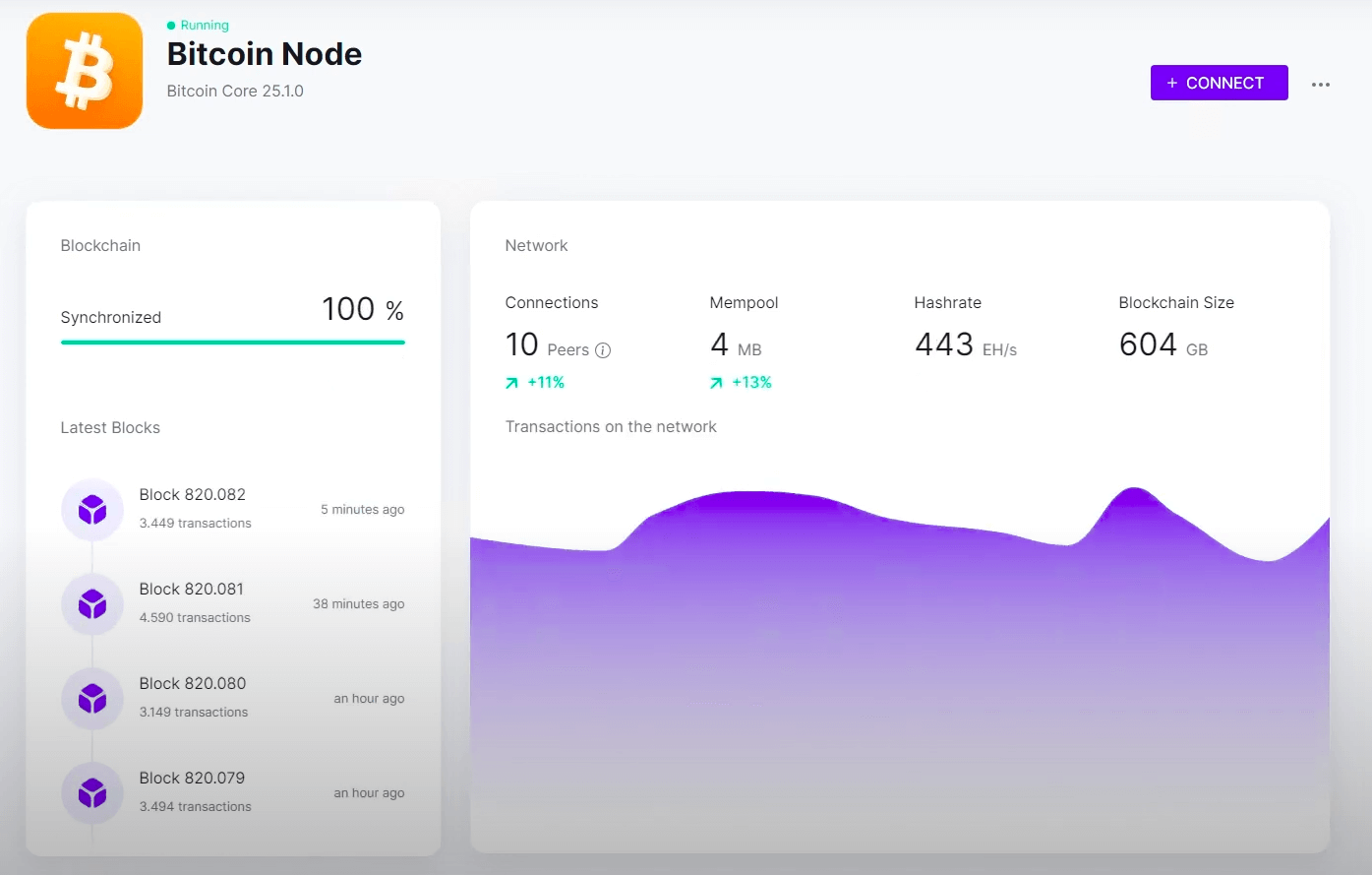 Synchronizing the Bitcoin Node app with the Blockchain