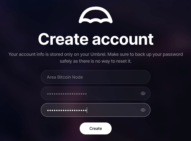 Create account (umbrelOS)