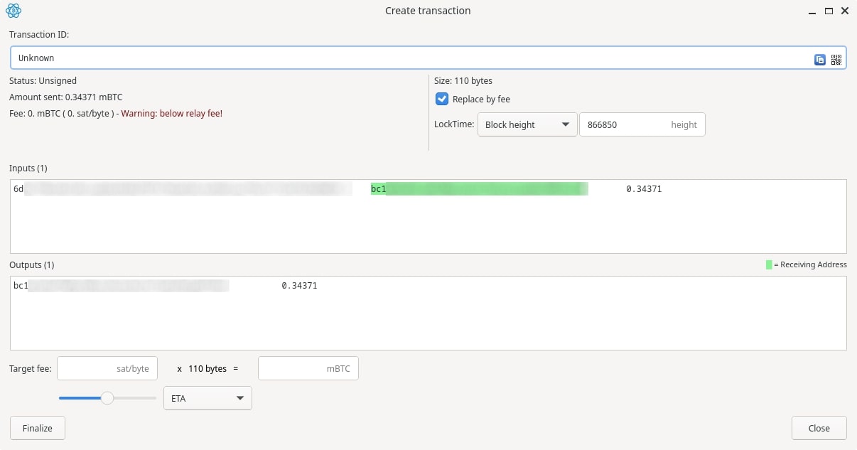 Create transaction Electrum