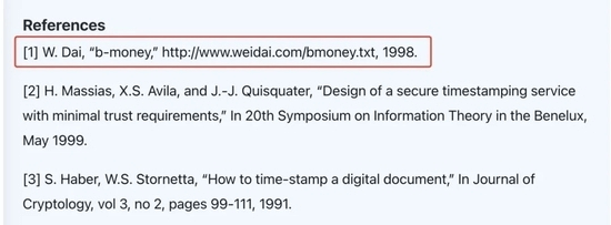 A mention of B-Money and Wei Dai in the Bitcoin Whitepaper