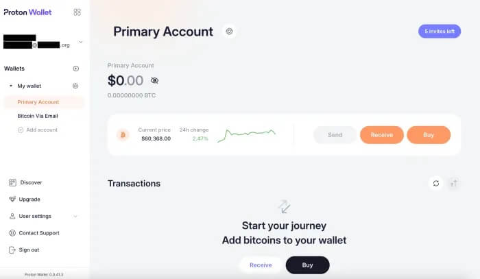 Proton Wallet's first interface