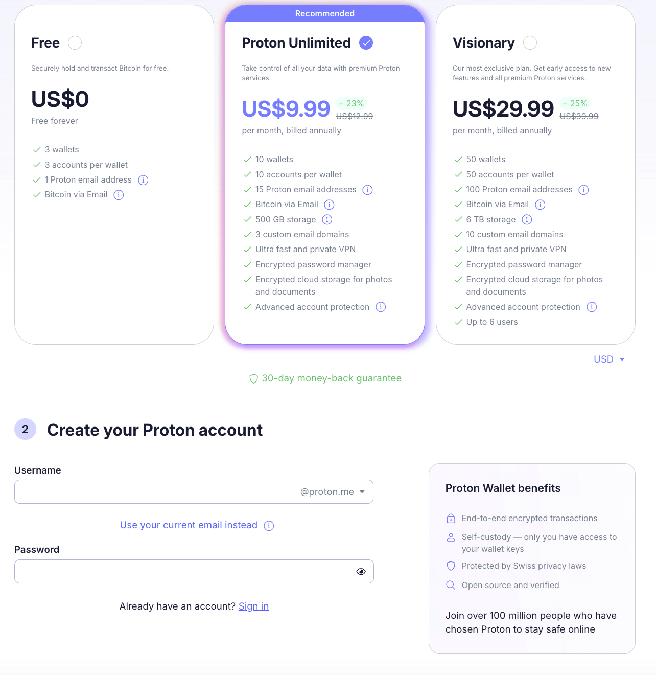 Creating a Proton Wallet's account